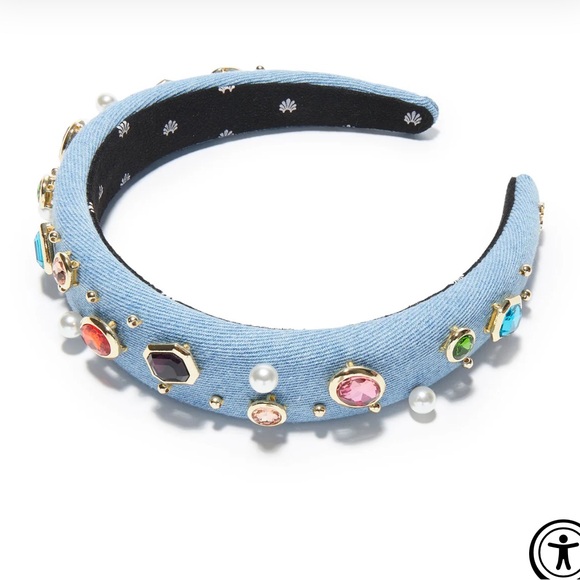 lele sadoughi headband LIGHT DENIM GEM BEZEL DENIM ALICE HEADBAND main image 11